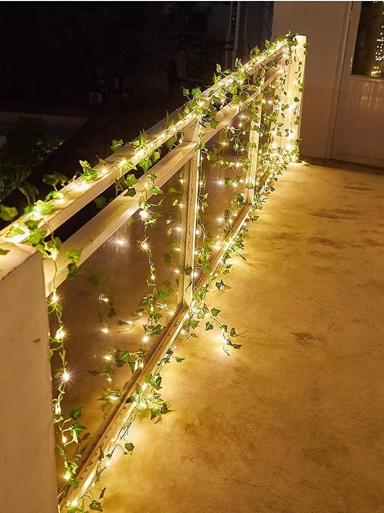 Contatto 41 Feet Solar String Lights with Waterproof LED Outdoor Decor, Artificial Ivy Vines, Patio, Balcony, Garden, Party