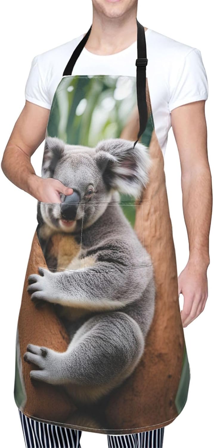 Hugging tree koala print Waterproof chef's apron with pocket apron for kitchen cooking baking barbecue and gardening