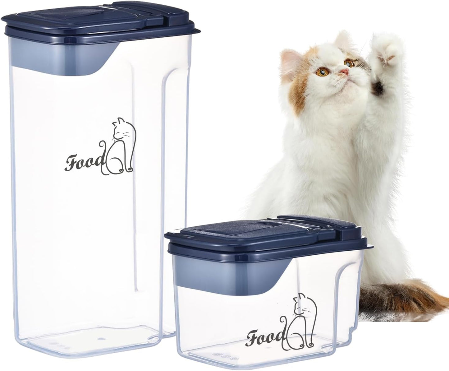 Cat Food Storage Container Combo (4.2QT and 1.6QT),2 Pcs Airtight Pet Food Containers with Pour Spout,Cat Treat Bin with Measuring Cup,Travel Cat Dog Food Container,BPA Free,Easy Grip