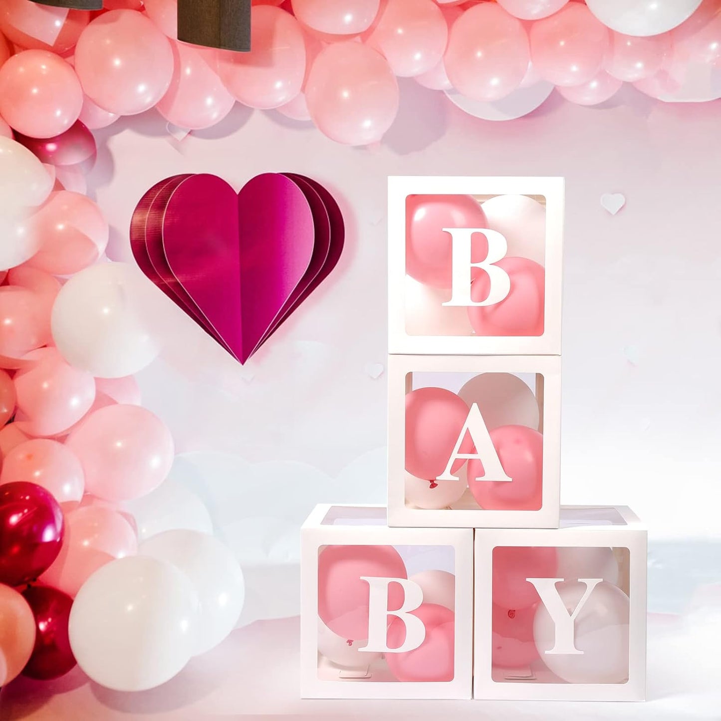 Baby Boxes with Letters, 4 Transparent Balloon for Gender Reveal Birth