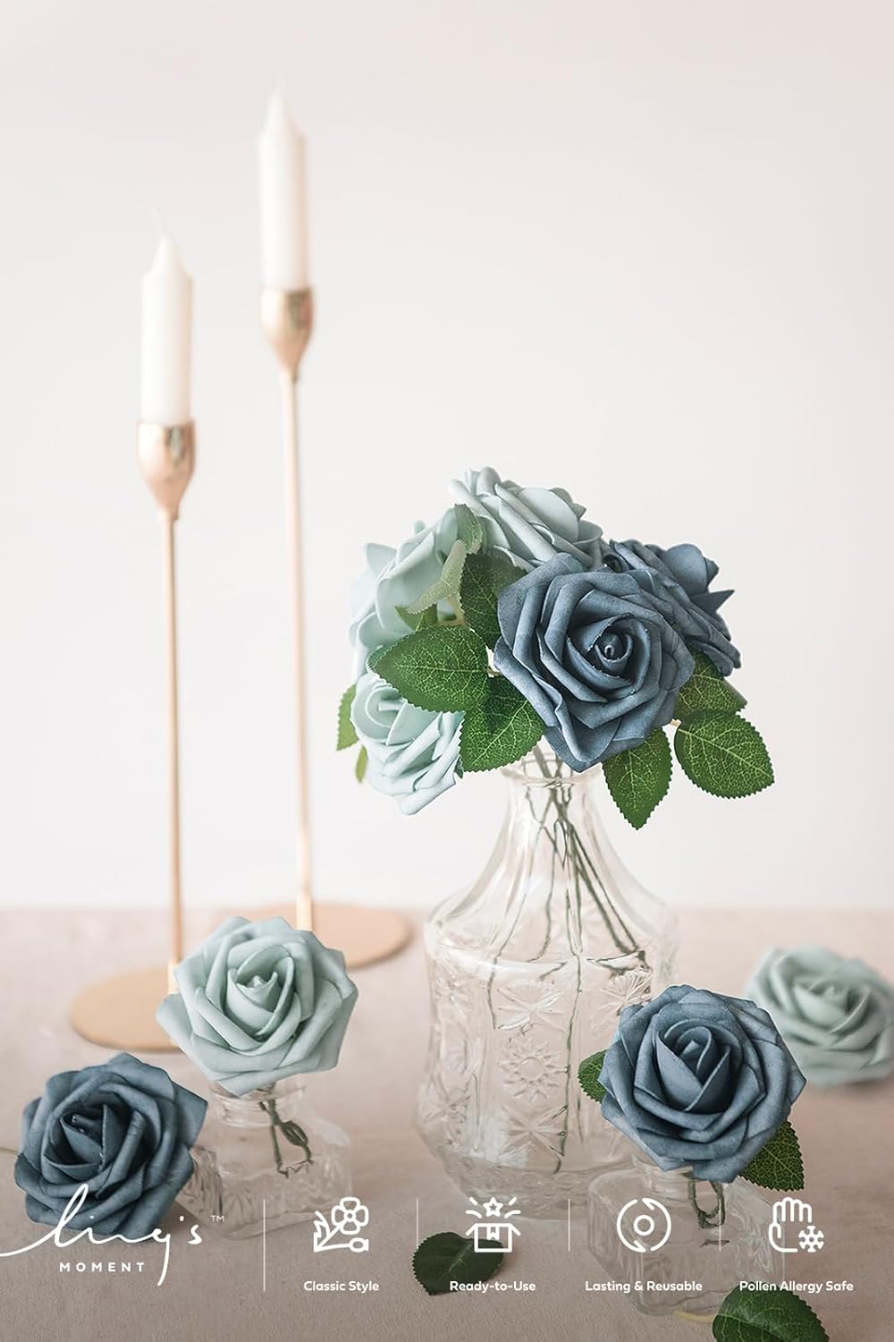 Ling's moment Artificial Plants Bulk Rose Leaves Decor,35Pcs Fake Greenery Filler Decorations, Realistic Texture Plants for Wedding Bouquets/Table Centerpieces, Garden/Pot, and Floral Arrangement