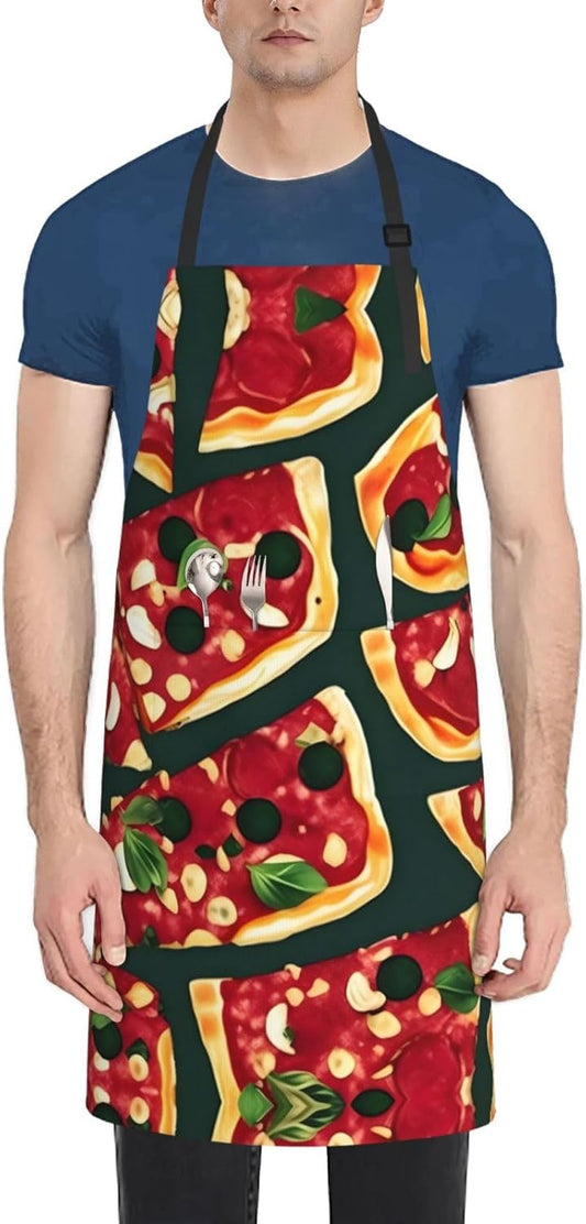 Pizza Pattern print Waterproof chef's apron with pocket apron for kitchen cooking baking barbecue and gardening