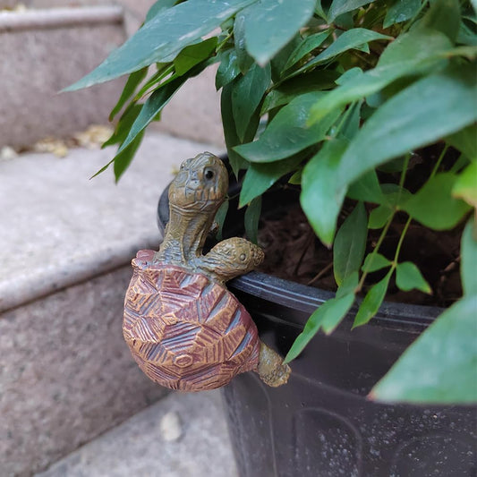 Resin Turtle Pot Hanger & Aquarium Ornament — Edge-Perching Mini Turtl