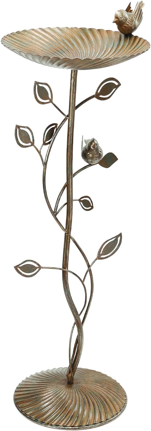 MUMTOP Bird Baths for Outdoors-Metal Bird Bath Bowl - Golden Birdbaths Stand with Leaf and Bird Decor, Bird Feeders for Outside, Garden, Patio, Lawn, Outdoor Decor