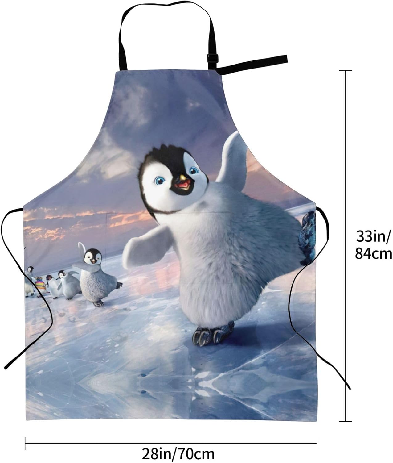 Happy Penguin Print 28 x 33in Waterproof Apron with Pockets Fashionable Versatile Smock for Baking