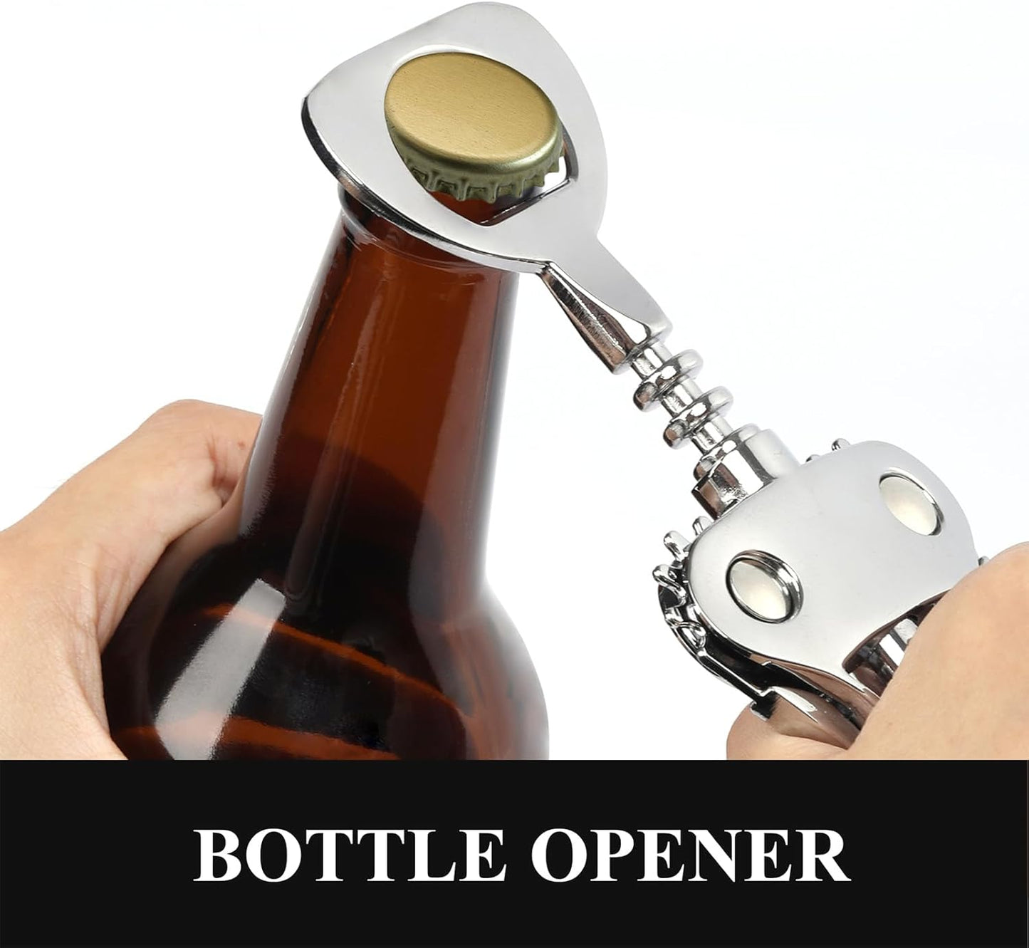 KORCCI Wine Opener, Heavy-Duty Zinc Alloy Wing Corkscrew, Premium Beer Bottle Opener, Multifunctional Wine Accessories with Ergonomic Handle and Sharp Screw, for Kitchen, Bar, Restaurant, Bartenders