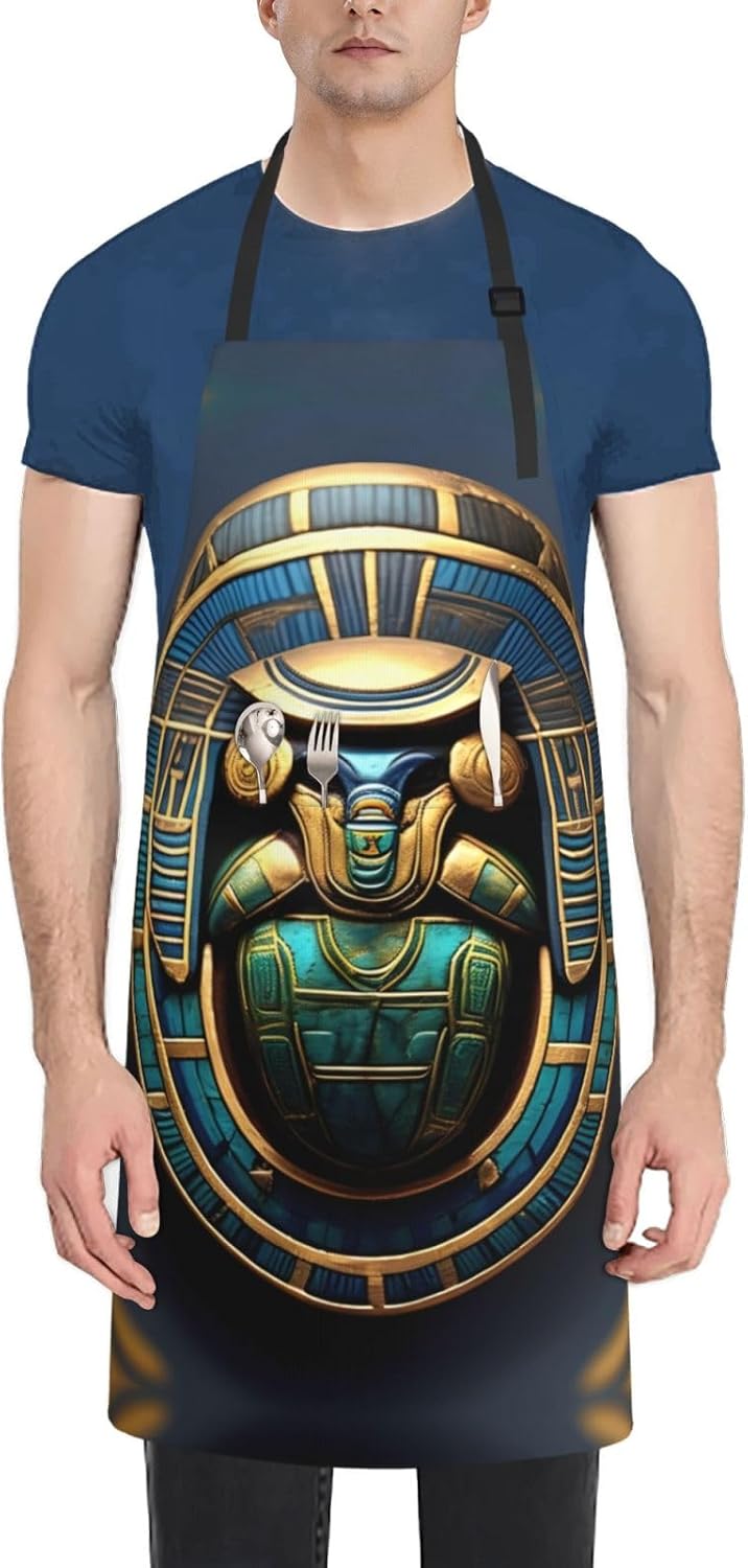Egyptian Scarab Print Laundry apron 28x33 In Waterproof Kitchen Apron with Pockets for Cooking Baking