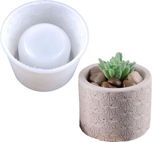 Round Vintage Pattern Flower Pot Silicone Mold Concrete Succulent Planter Vase Mold Candle Pen Holder Plaster Epoxy Resin Cement Clay Mould