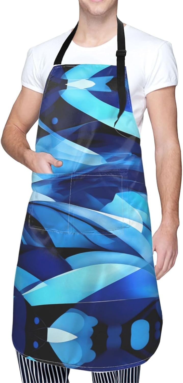 Abstract Blue Print Laundry apron 28x33 In Waterproof Kitchen Apron with Pockets for Cooking Baking