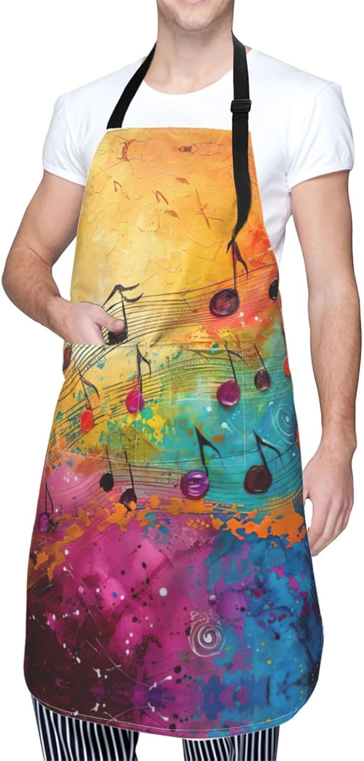 Colorful Music Notes print Waterproof chef's apron with pocket apron f