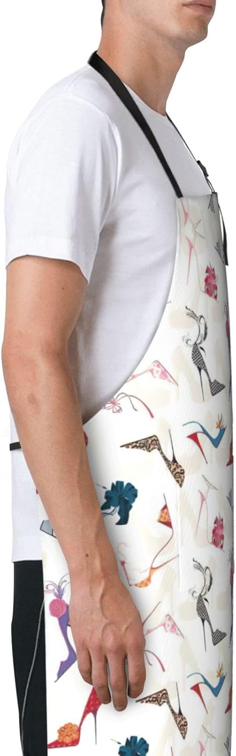 High Heel Shoes Print Laundry apron 28x33 In Waterproof Kitchen Apron with Pockets for Cooking Baking