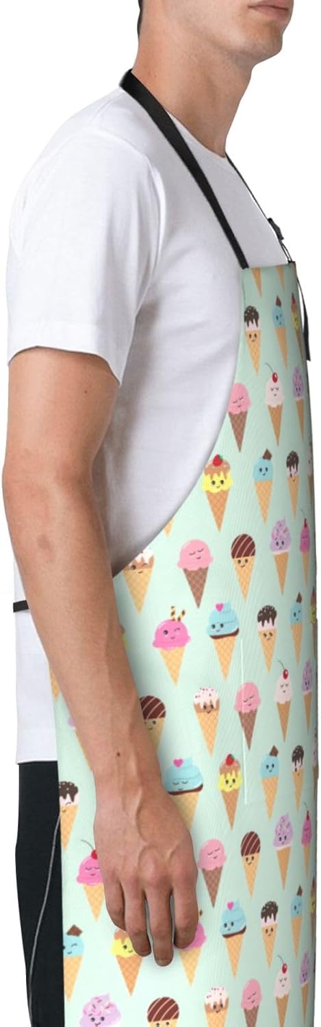 Ice Cream Cones print Waterproof apron with pocket adjustable cooking 