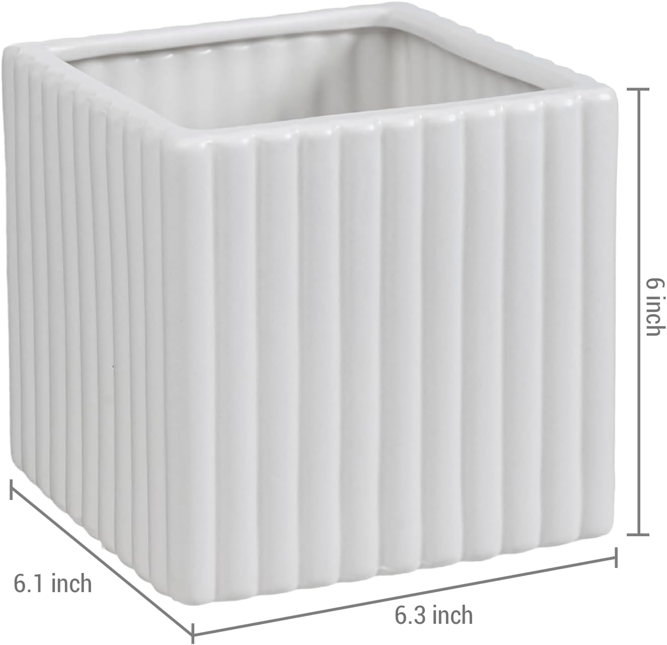 MyGift 6.3 Inch Square Vintage White Ceramic Succulent Planter Pot wit