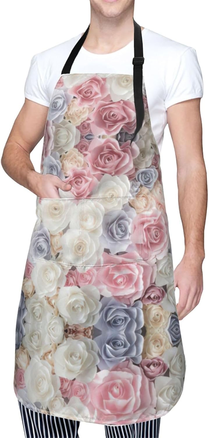 Rose Flower Floral Print Laundry apron 28x33 In Waterproof Kitchen Apron with Pockets for Cooking Baking