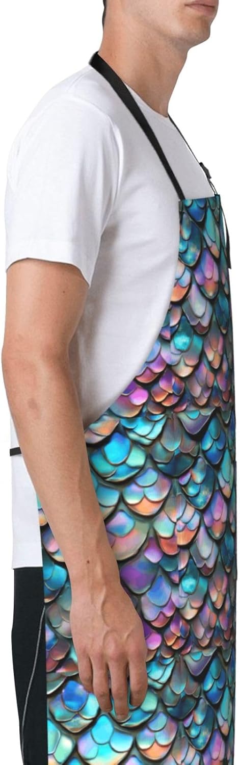 YANYU Mermaid Scale Print 28x33 In Kitchen Apron Stylish Chef Apron wi