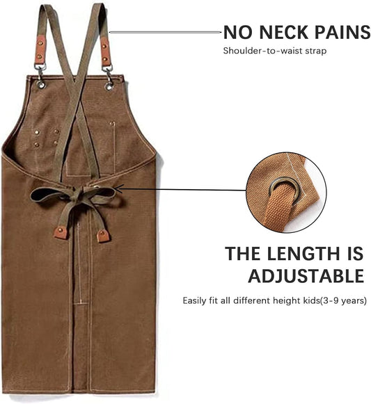 Kids Apron for Girls and Boys Heavy Duty Apron with Pockets and Adjust