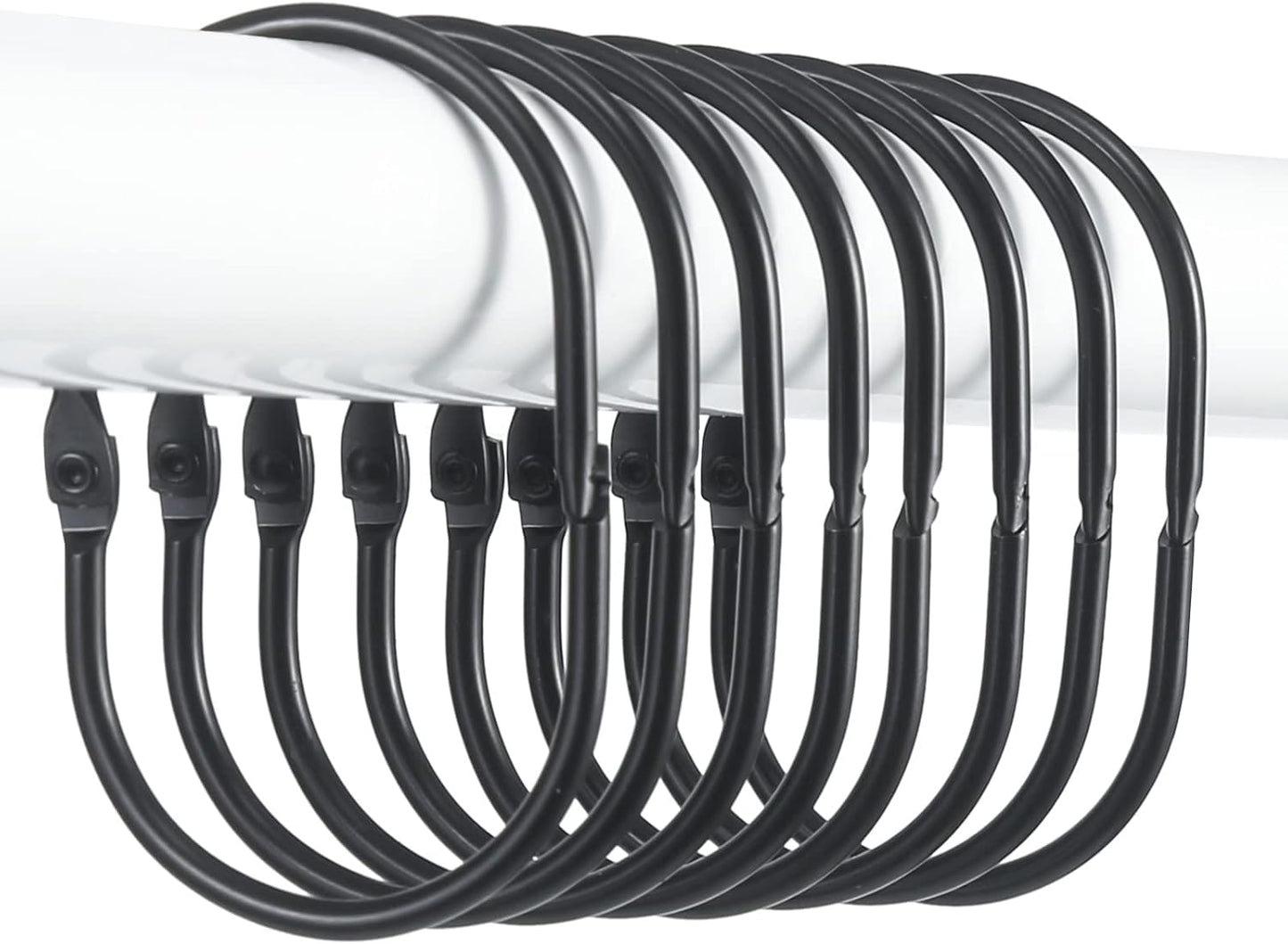 Goowin Shower Curtain Rings, 12 Pcs Shower Curtain Hooks, Oval Snap Shower Rings for Curtain, Metal Black Shower Curtain Rings Rust Proof, Glide Smoothly Shower Hooks for Shower Curtain Rod (Black)