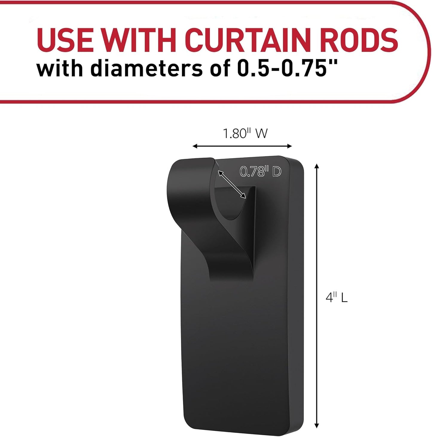 Command 10 lb Matte Black Curtain Rod Hooks, 2 Hooks and 4 Strips, No Drilling Home Decor and Room Decor, Use with Rod Diameters 0.5-0.75" | 10 lb, 4 Command Strips, Damage Free, Curtain Rods Hangers, Home and Room Decor