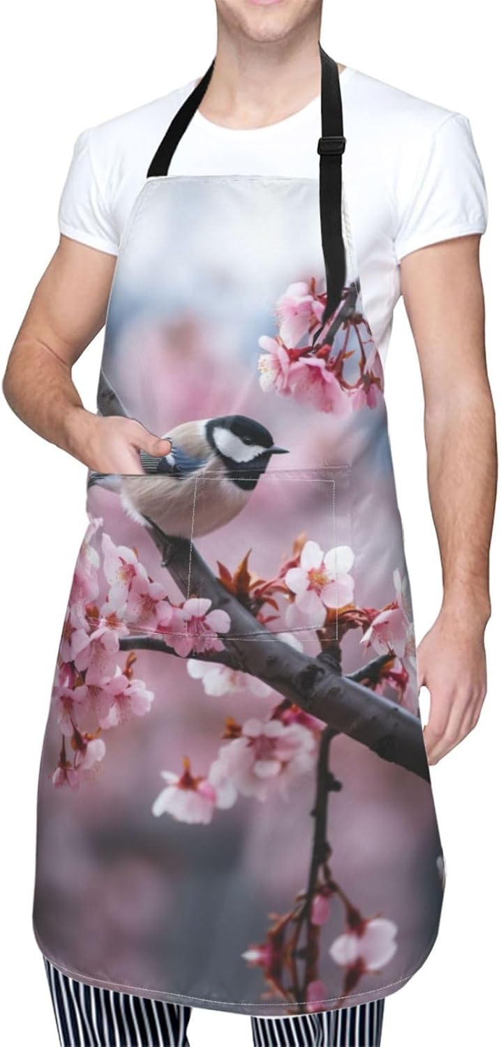Spring Bird print Waterproof apron with pocket adjustable cooking apron for adult kitchen bibs to bake