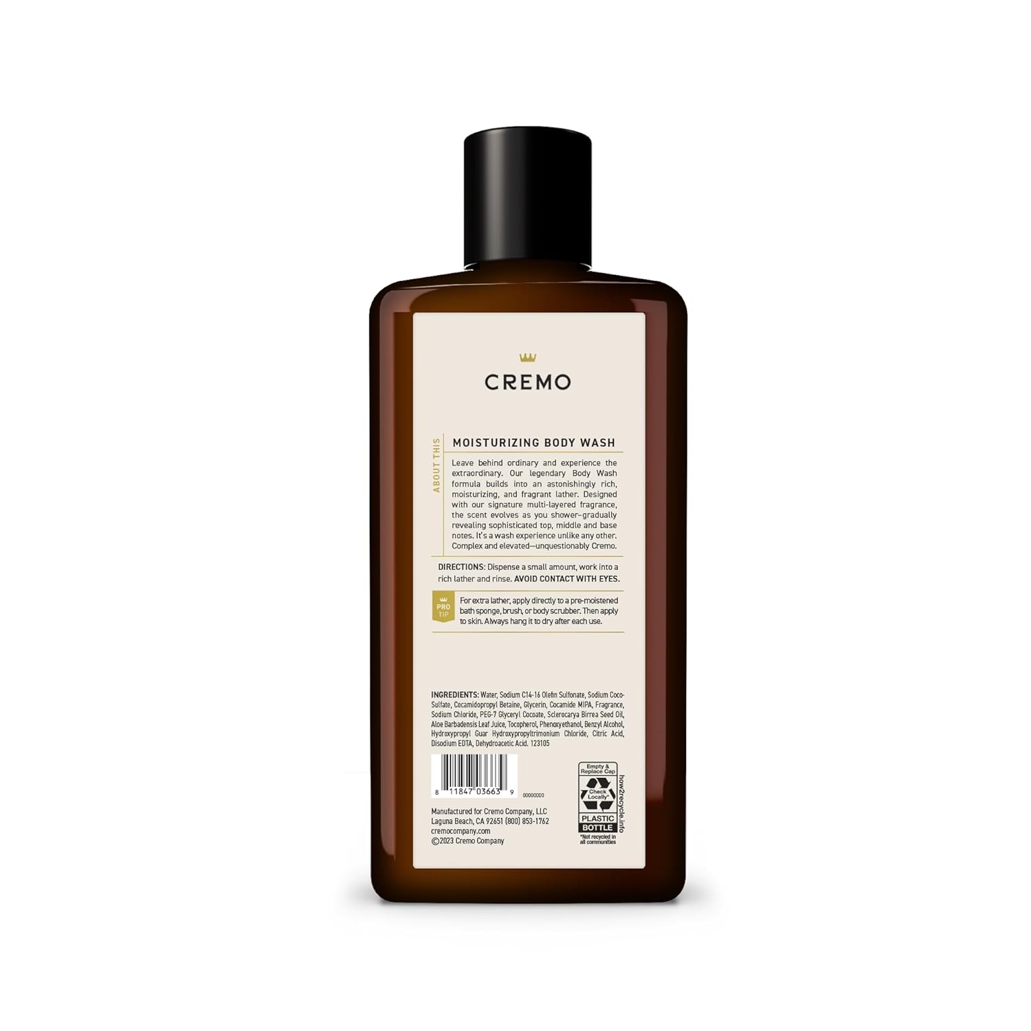 Cremo Body Wash for Men, Rich-Lathering Italian Bergamot, 16 Fl Oz