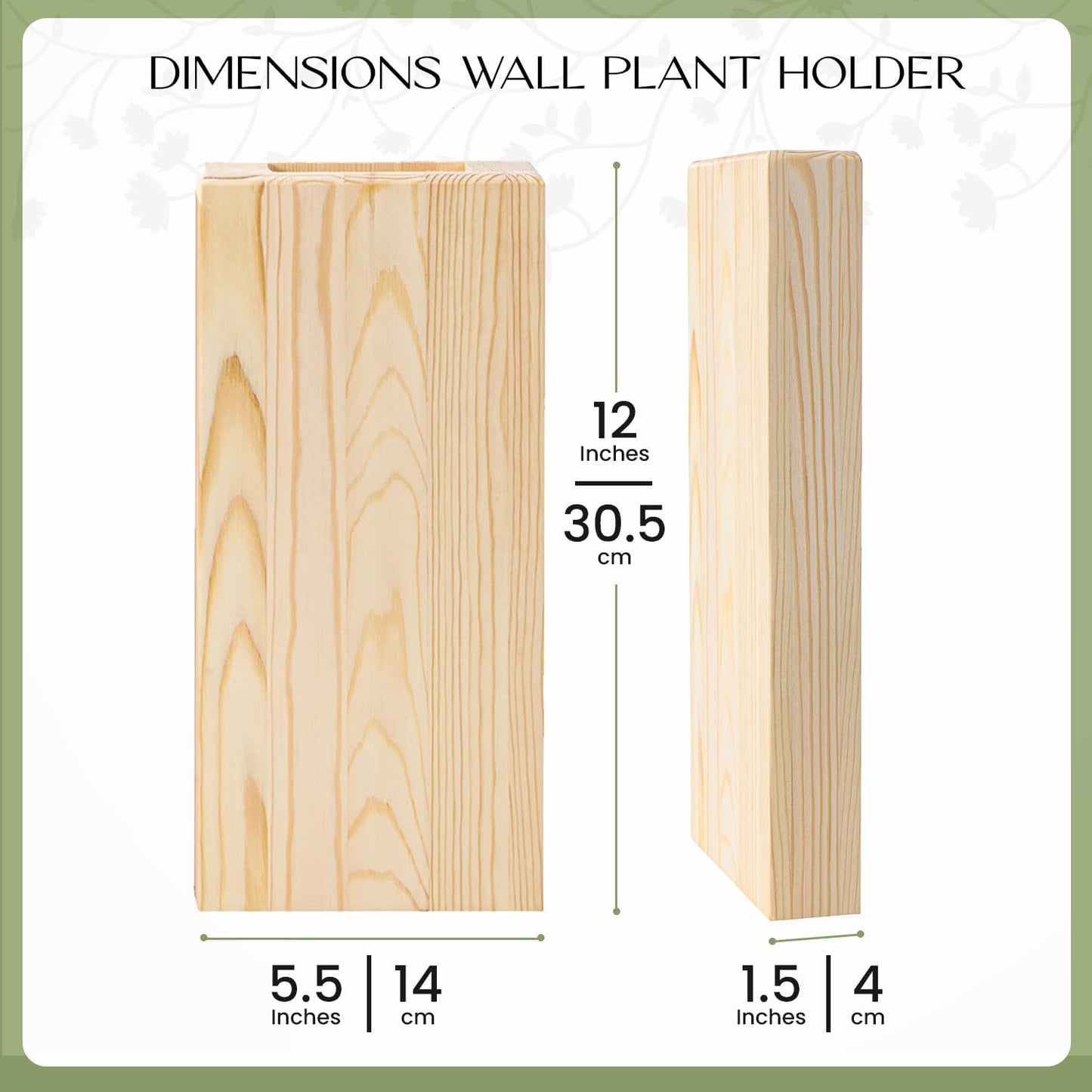 Pine Wood Wall Mount Planters - Set of 3, Modern Wall Vases for Flowers, Perfect for Bedroom, Bathroom, and Living Room Decor, Wall Flower Pots for Dried Floral Decorations
