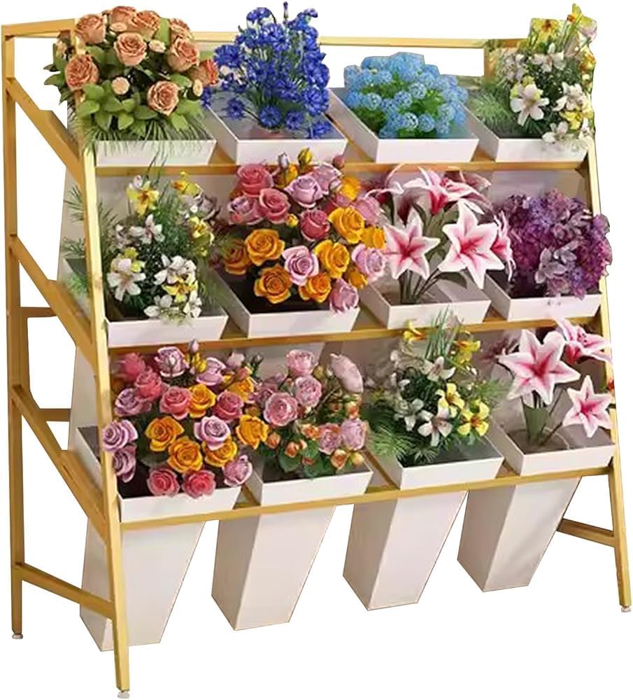 Gold Metal Plant Stand - 3-Tier Ladder Shelf for Indoor/Outdoor Use, Flower Display Rack, Decorative Planter for Balcony, Garden, Courtyard, Art Exhibitions