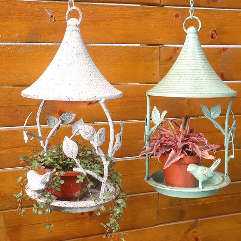 Metal Vintage Green Hanging Bird Feeder,Distressed Hanging Bird Bath Feeder for Outdoors (Green)