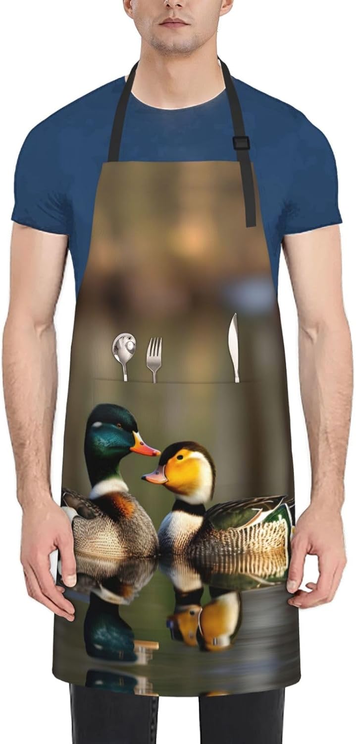 Mallard Ducks print Waterproof apron with pocket adjustable cooking apron for adult kitchen bibs to bake