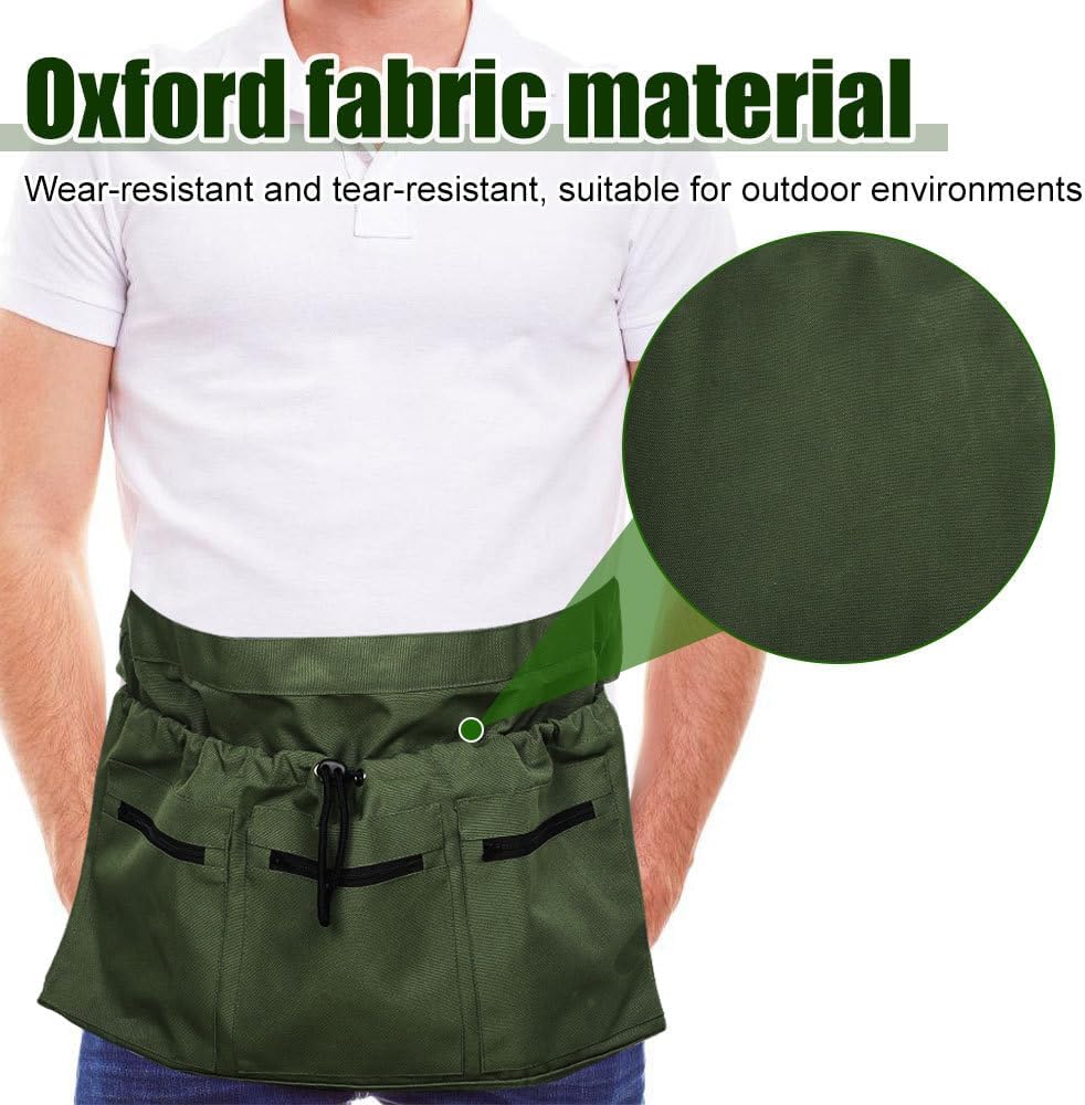 DONGKER Gardening Harvesting Apron,Adjustable Half Florist Apron with 3 Pockets & Drawstring Bag for Picking Garden Weeding Planting