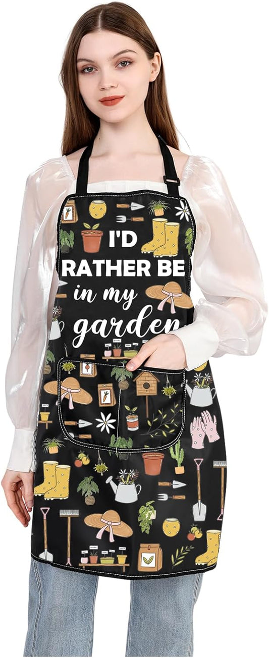 JXGZSO Gardening Apron with Pockets I'd Rather Be In My Garden Apron f