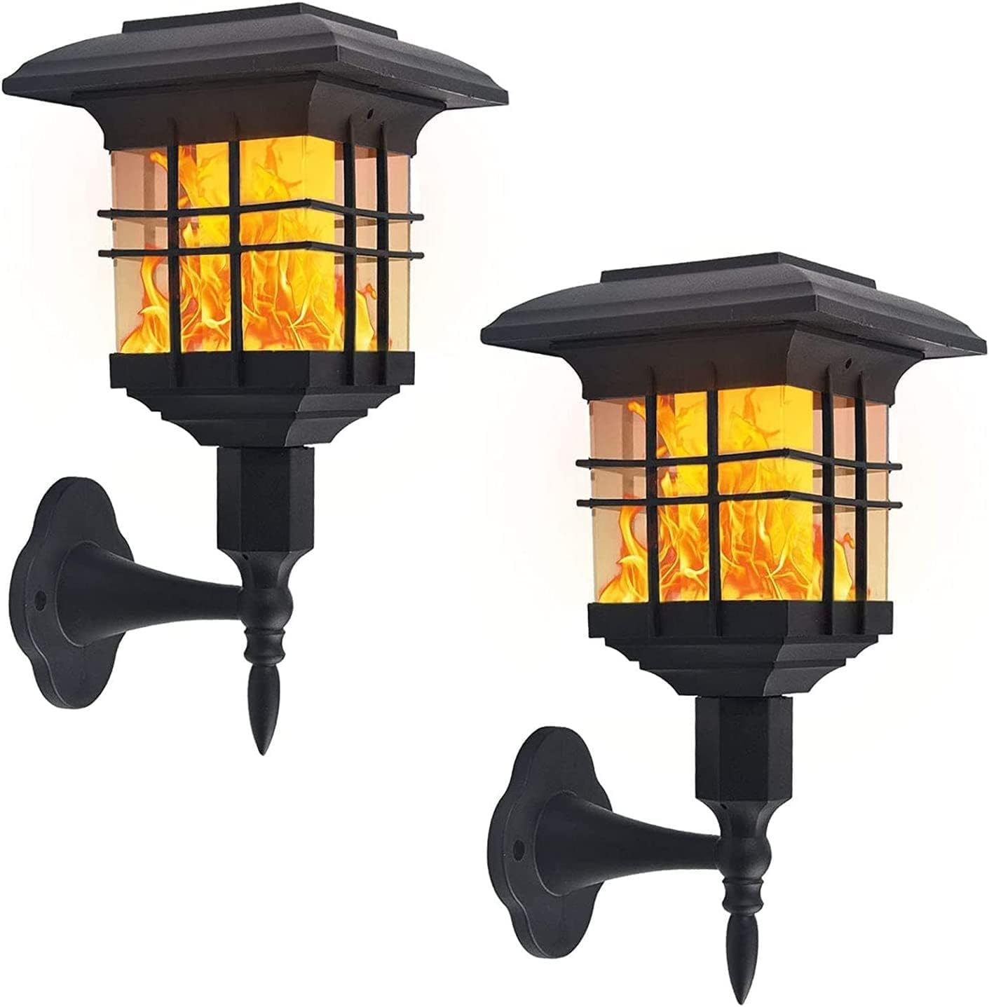 Porch Light Solar Wall Lamp Led Flickeflame Wall Light 2 Pack Waterproof Solar Outdoor Sconces Dusk to Dawn Auto On/Off, for Garden Patio Yard Door Stairs Front Door