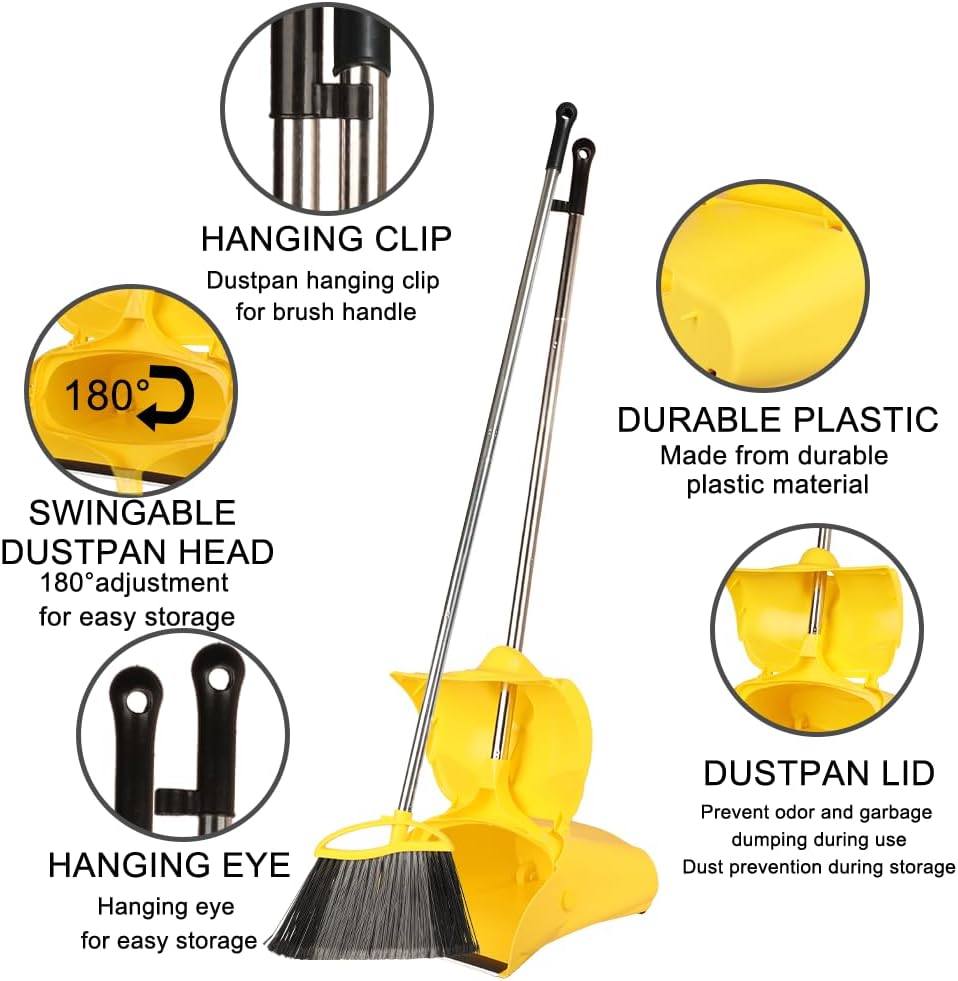 Heavy Duty Outdoor Broom and Dustpan Set - 145CM Extra Long Handle, St