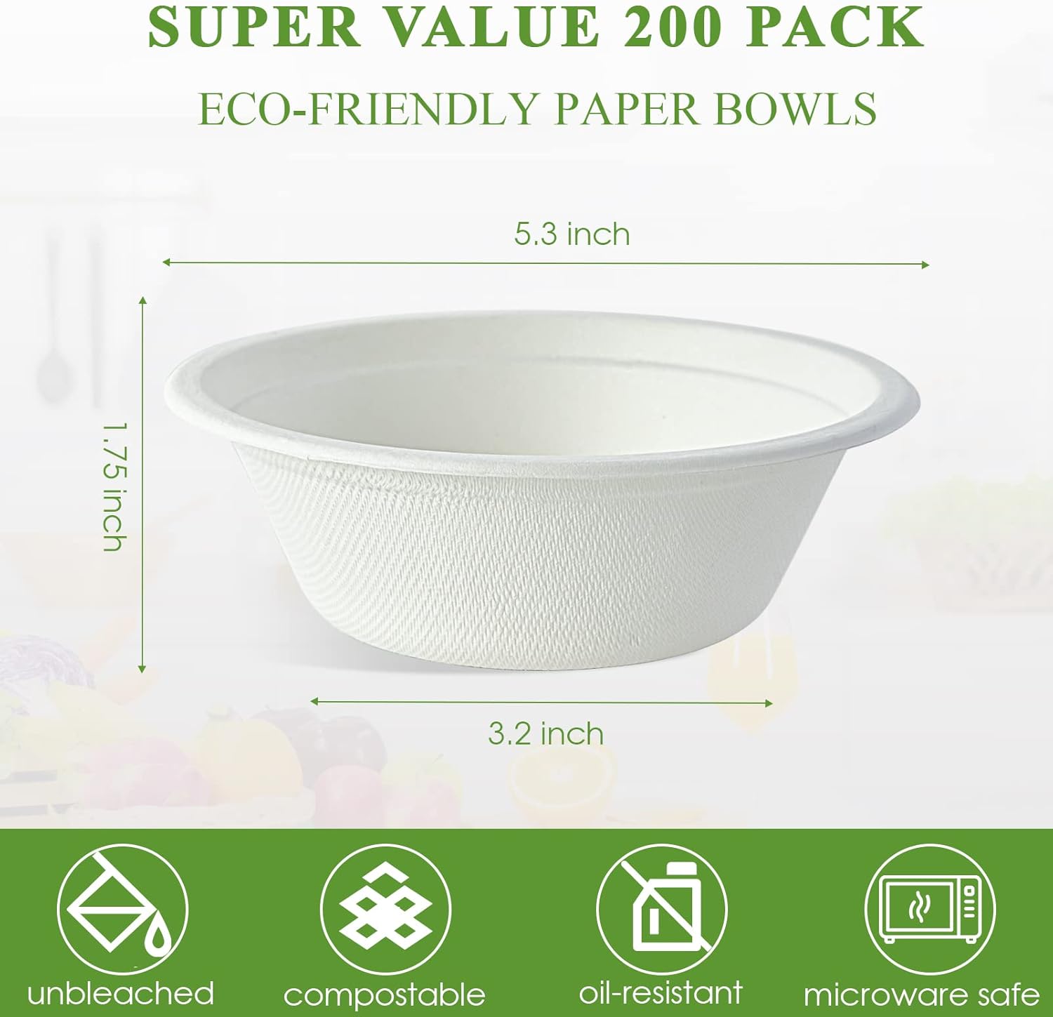 Vplus 200 Pack 12 OZ Paper Bowls, Disposable Compostable Bowls Bulk, E