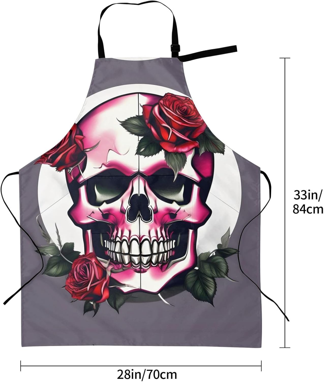 Rose Skull Print 28x33 In Adult Kitchen Apron with Pockets Versatile C
