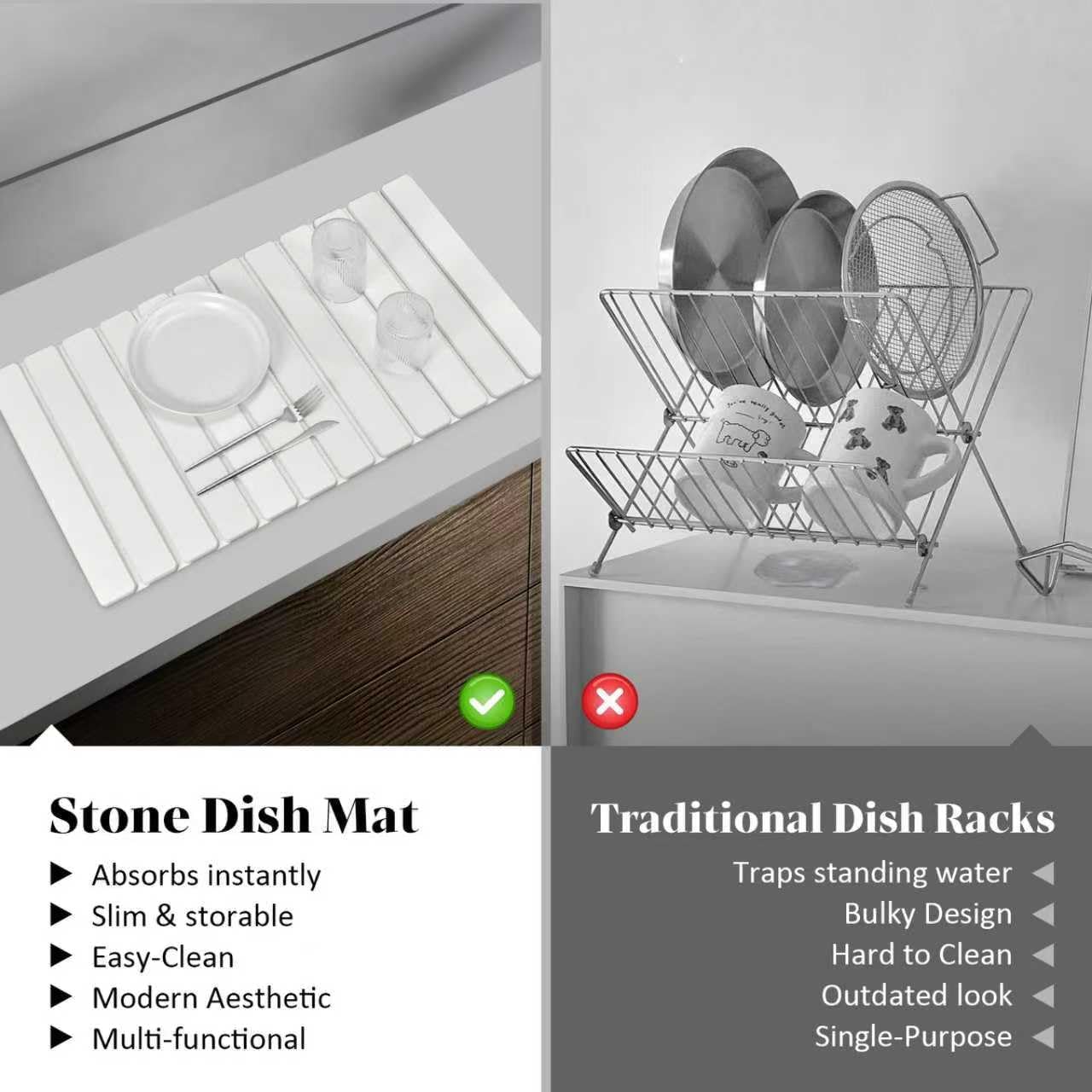 Extral Large Stone Dish Drying Mats for Kitchen Counter, 28"(L)×16"(W)