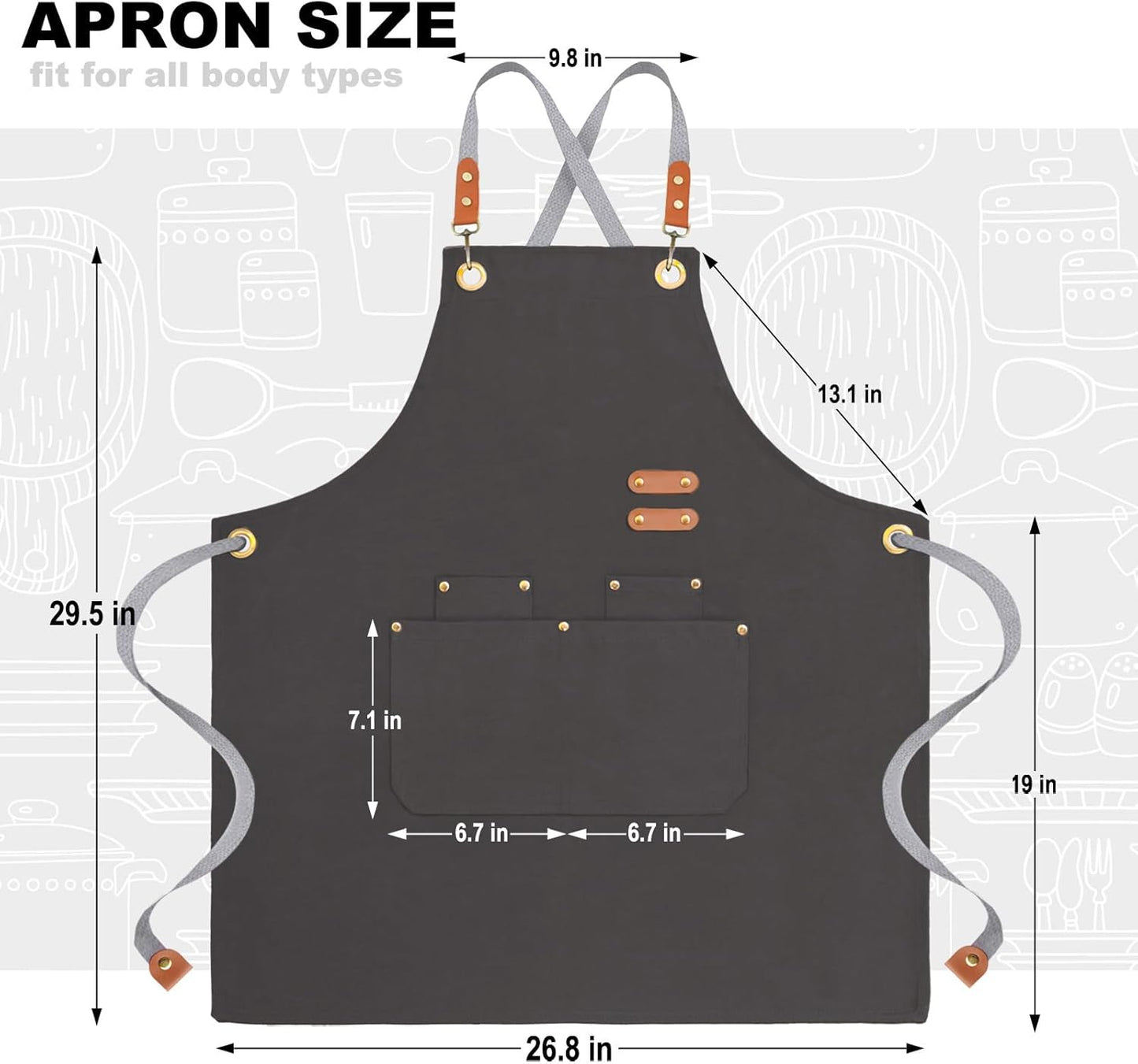 chef apron bib tool apron for man woman cross back straps with 4 pocke