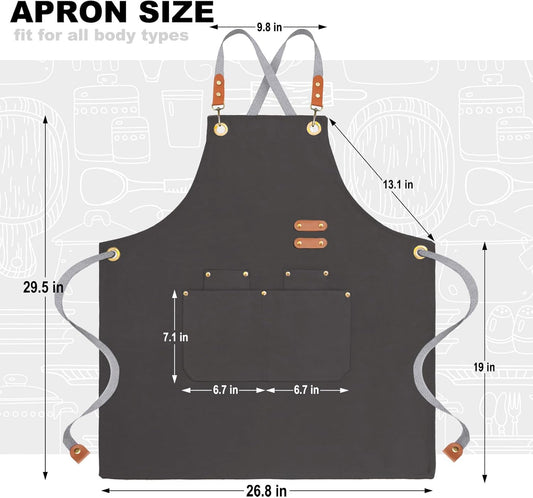 chef apron bib tool apron for man woman cross back straps with 4 pocke
