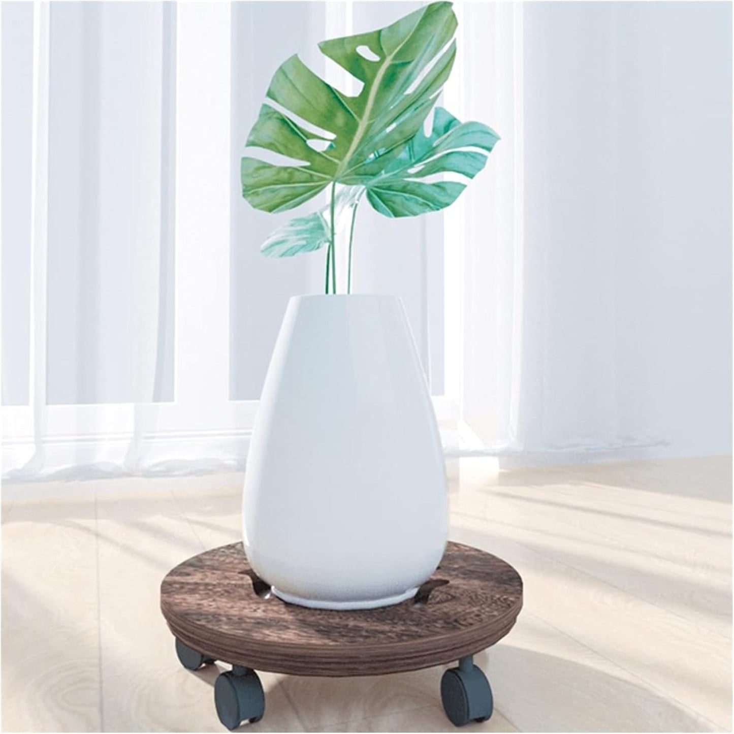 Wooden Vase Base Planter Trolley with 360° Rotating Casters Rolling Tray Heavy Duty Potted Plant Stand Trolley Casters Rollers for Indoor Outdoor Wooden Vase Stand (Color : A, Size : 21cm)