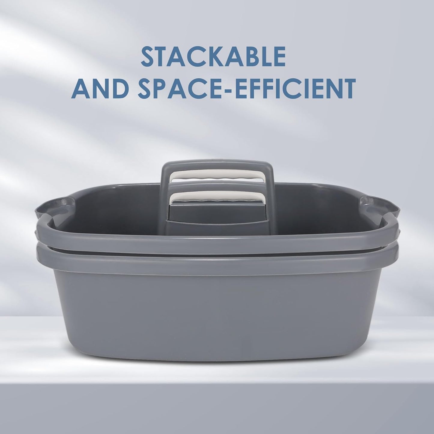 2 Pack Large Cleaning Supplies Caddy Organizer, Portable Shower Caddy Plastic Basket with Handle, Stackable Tool Storage for Bathroom, Garden, Kitchen, Home Organization, Grey