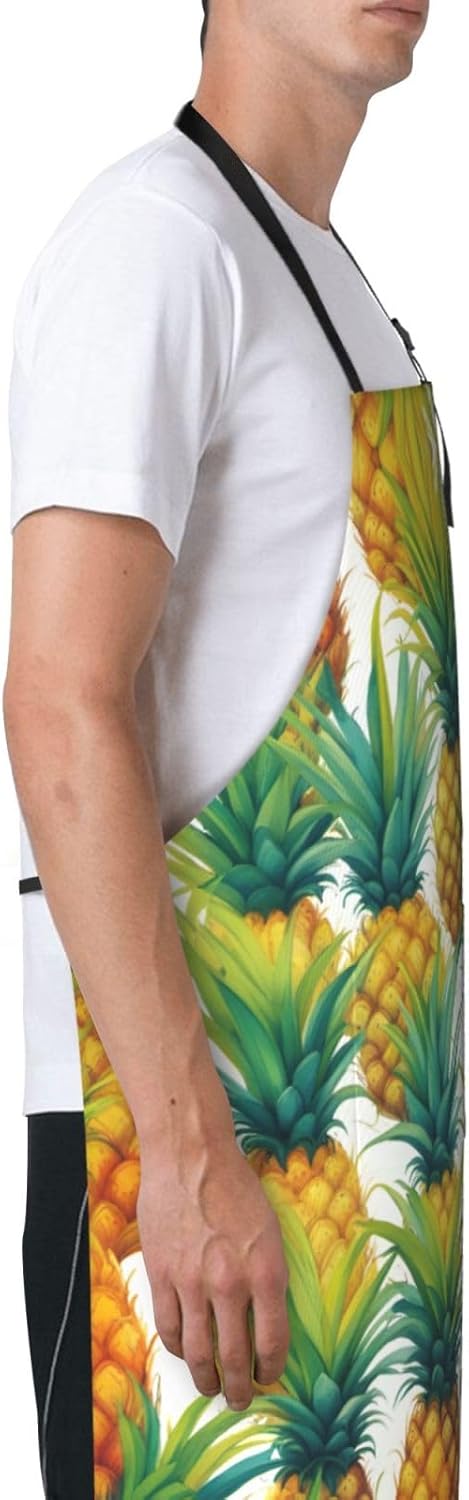 Exotic Tropical Pineapples print Waterproof chef's apron with pocket apron for kitchen cooking baking barbecue and gardening