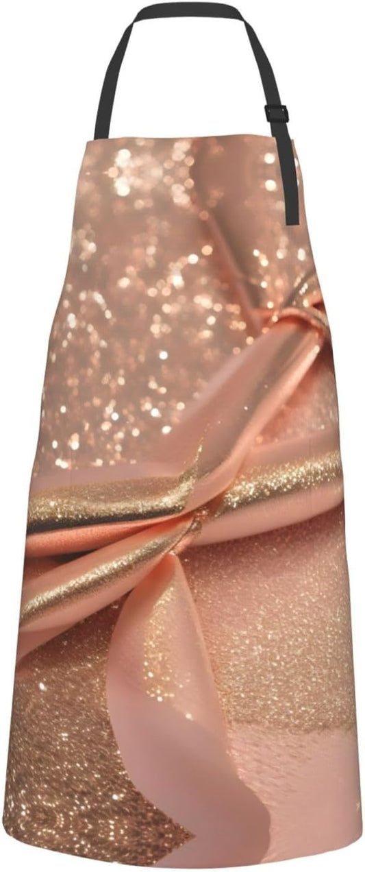 rose gold glitter print Waterproof apron with pocket adjustable cooking apron for adult kitchen bibs to bake