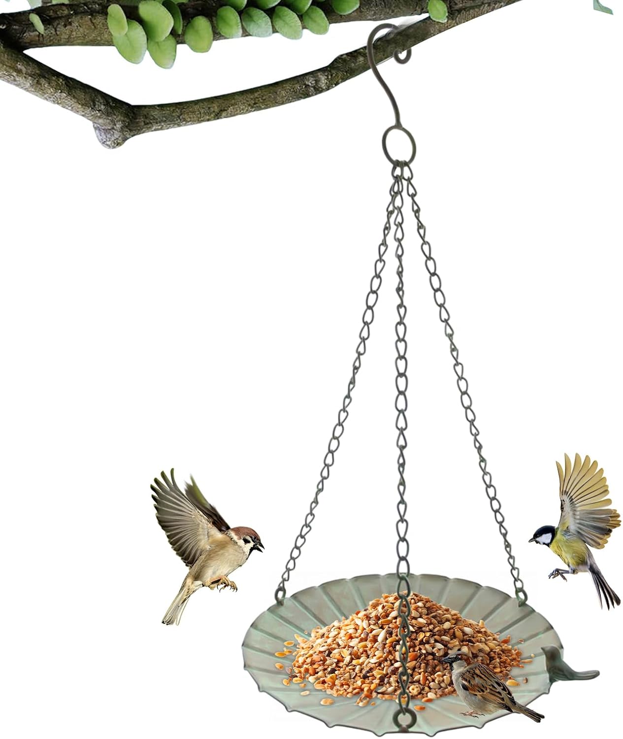 Bird Feeder Tray - Large Capacity Hangable Iron Bowl, Outdoor Bird Fee