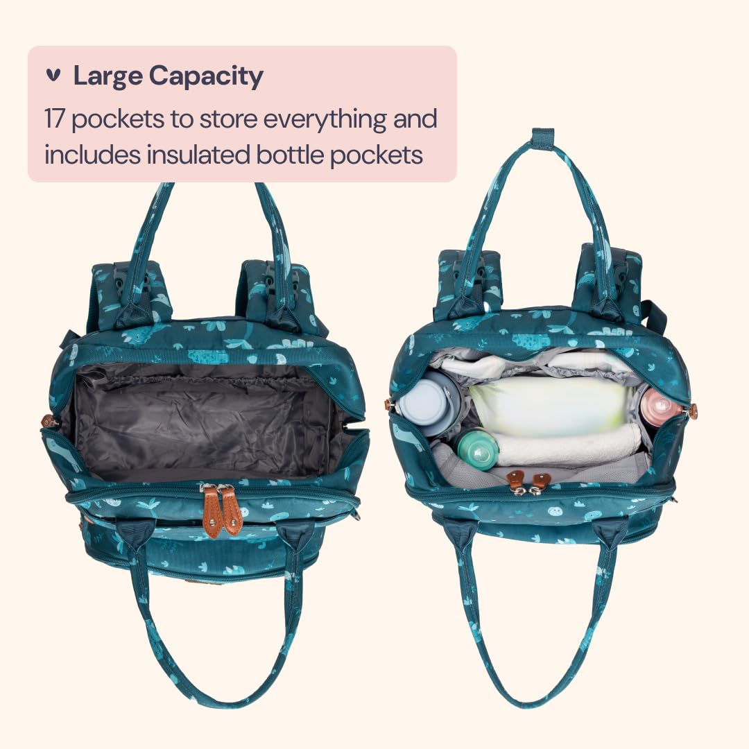 BabbleRoo Diaper Bag Backpack - Baby Essentials Travel Tote - Multi Fu