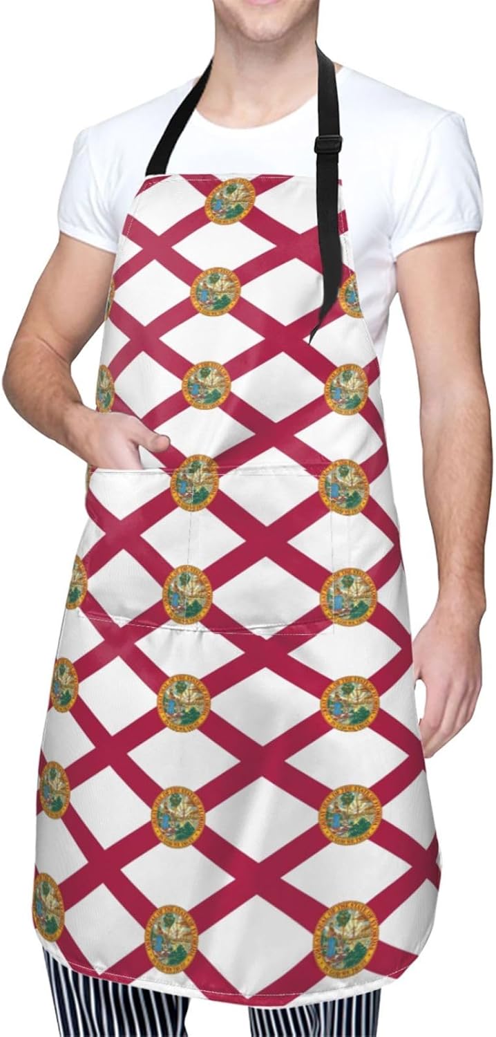 Florida State Flag print Waterproof apron with pocket adjustable cooking apron for adult kitchen bibs to bake