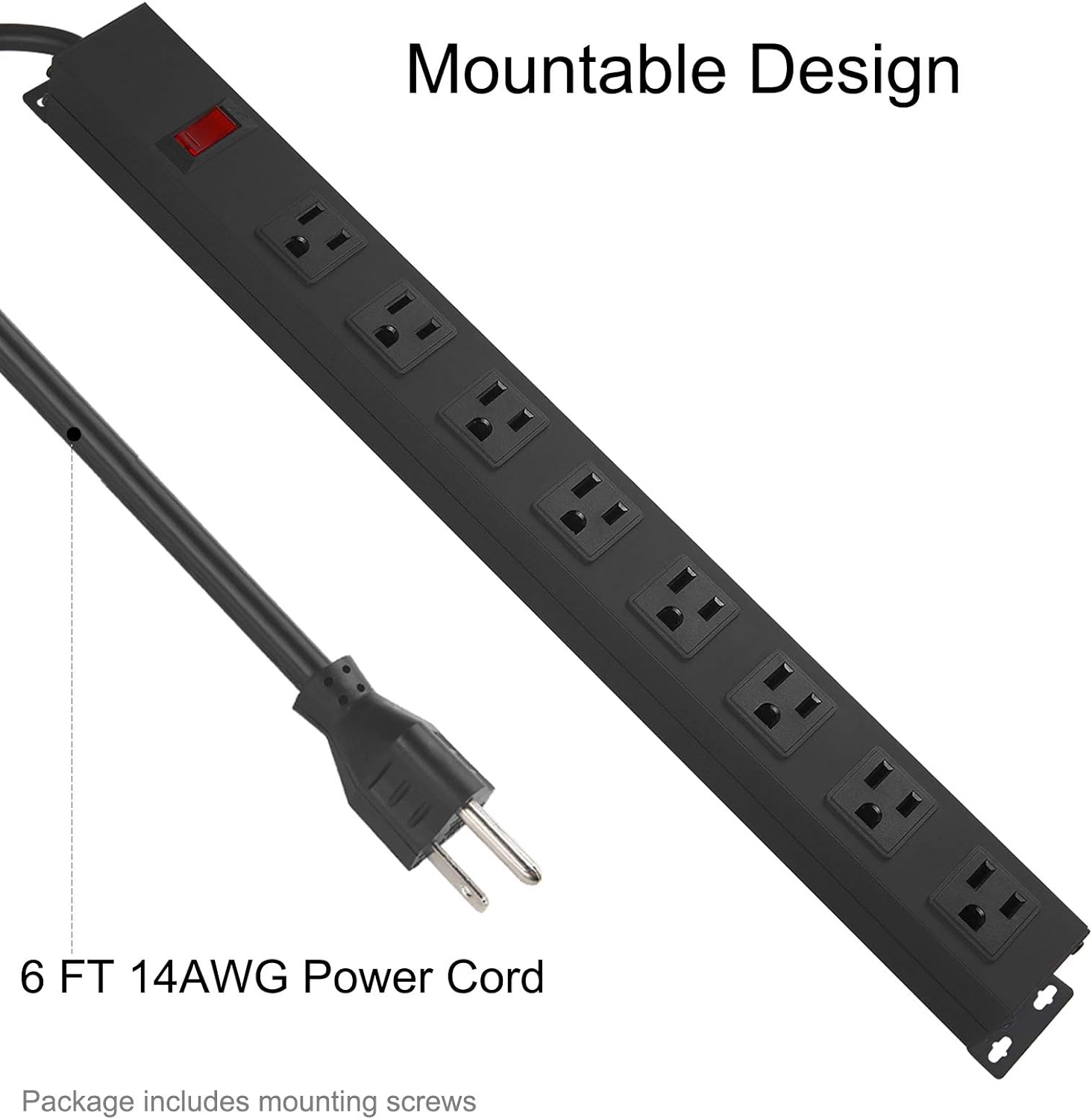 HHSOET Metal 8 Outlet Mountable Power Strip, Wall Mount Outlet Heavy D