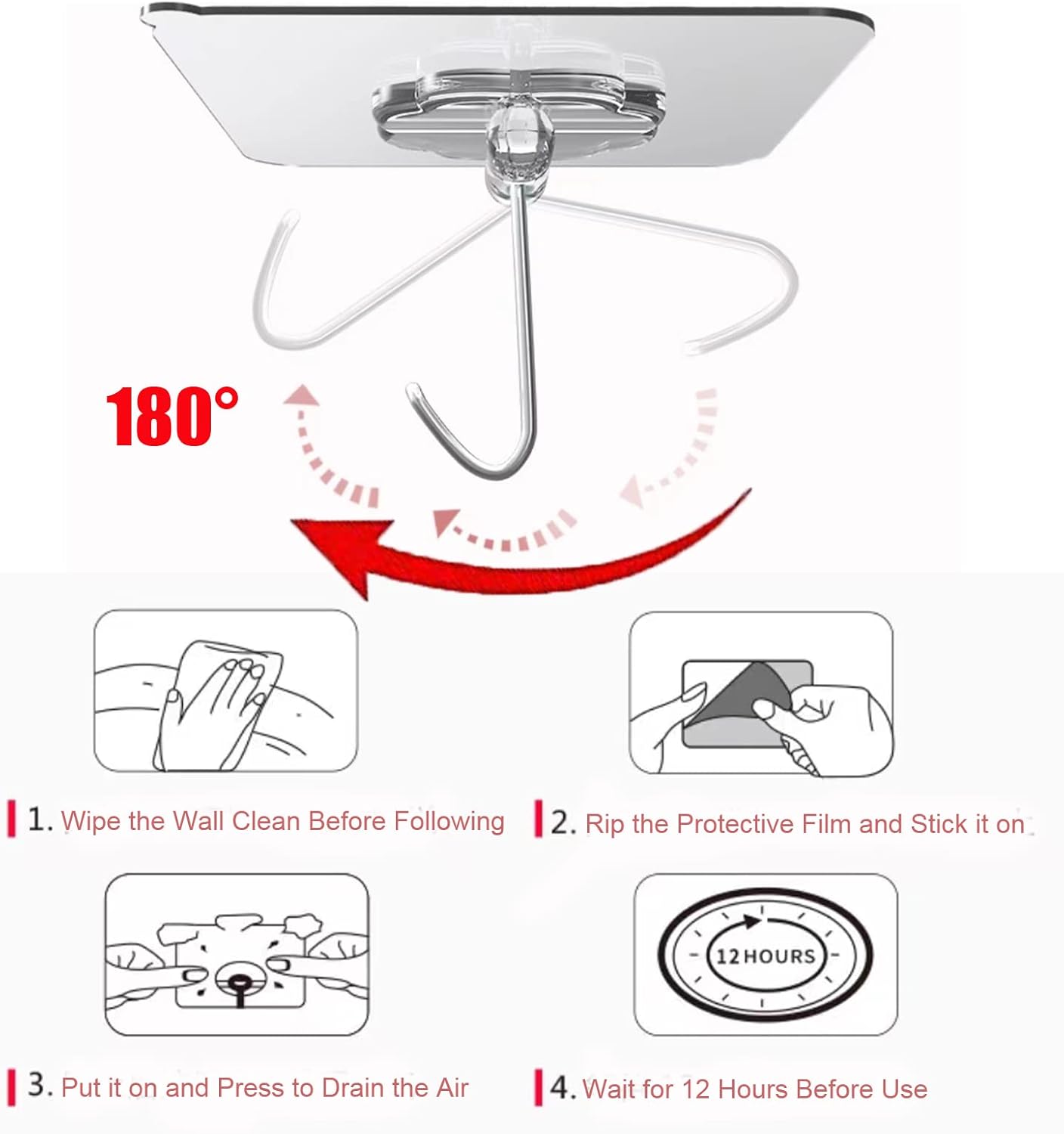Adhesive Wall Hooks for Hanging Heavy Duty 50 lbs Large Hooks for Wall