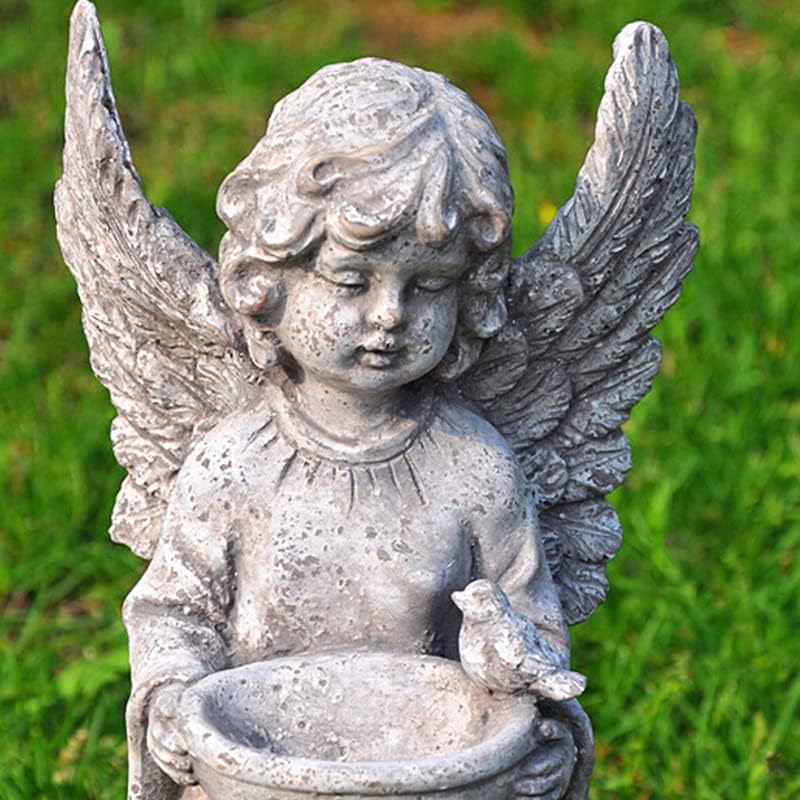 Resin Small Angel Birdfeeder Statuary with Bird Decor,Distressed Bird Feeder Stand for Indoor Outdoor