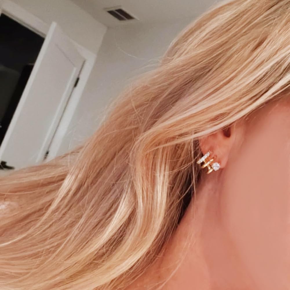 Obidos 14K Gold Plated Illusion Stud Earrings for Women | Triple Huggi