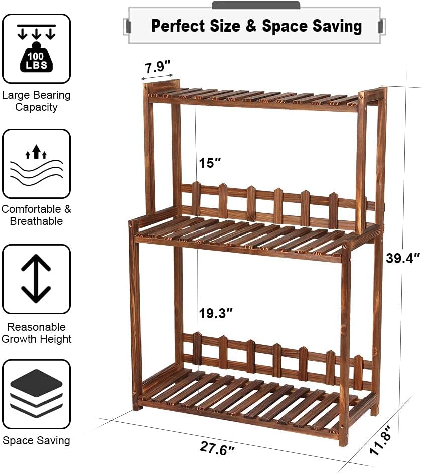 Ufine 3 Tier Wood Plant Stand Vertical Plant Display Shelf Indoor Ourd