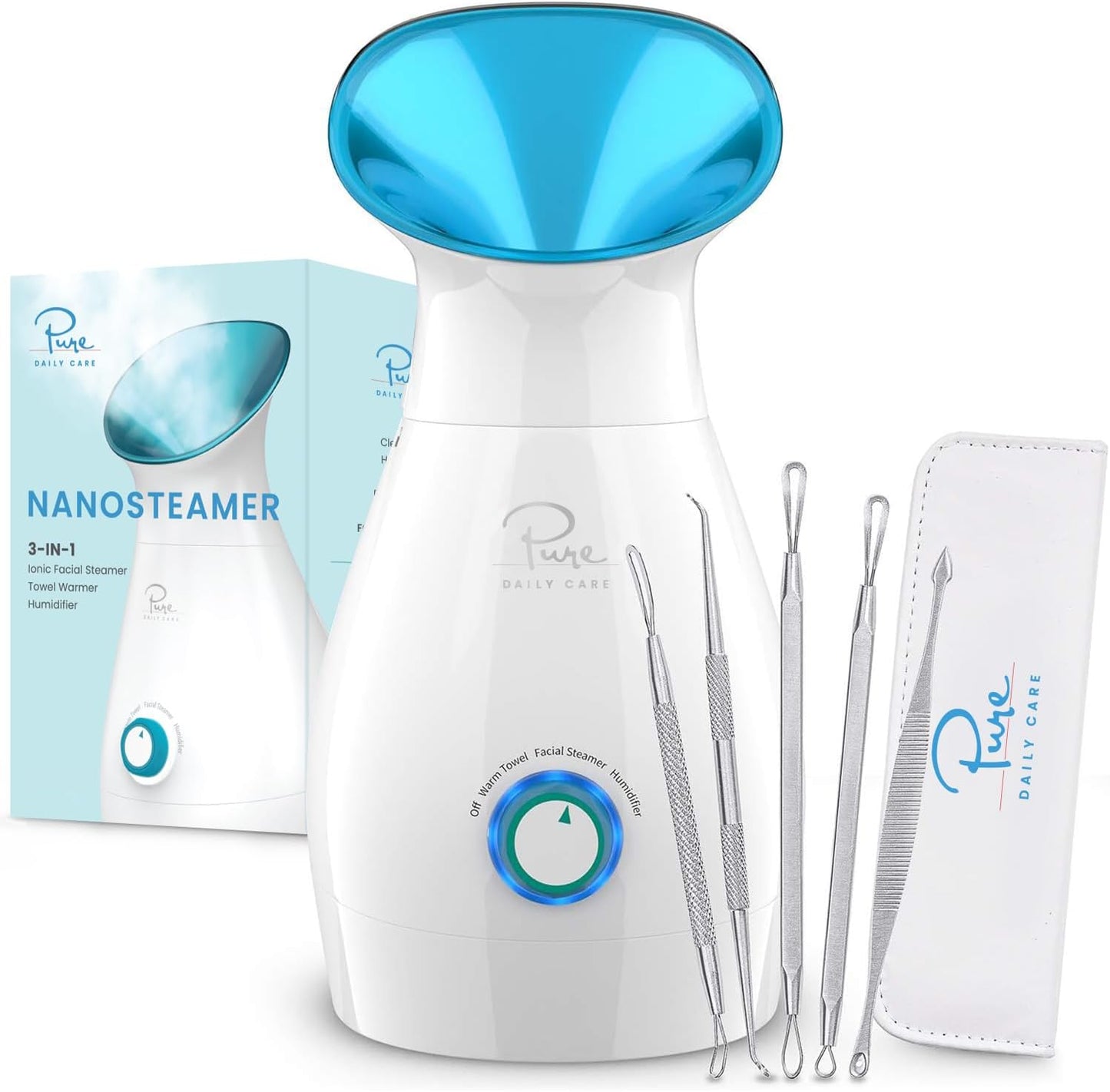 Pure Daily Care NanoSteamer Large 3-in-1 Nano Ionic Facial Steamer wit